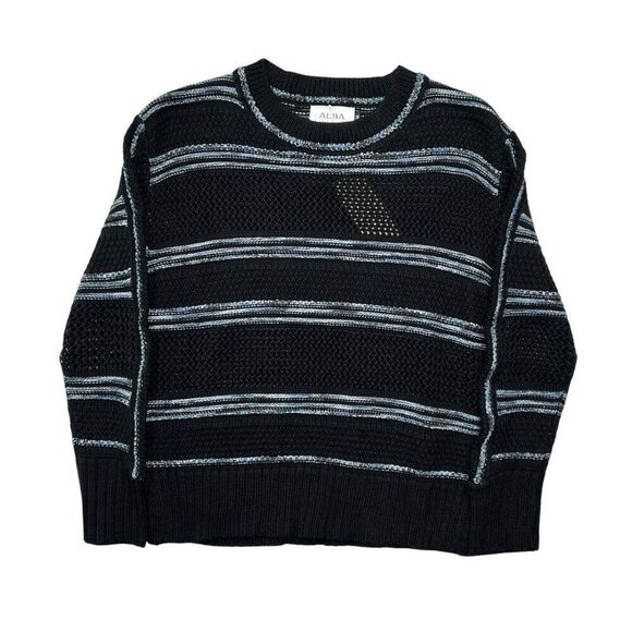 ALBA Women's Size Medium Black & Blue Knit Wool Crewneck Sweater - Picture 1 of 8